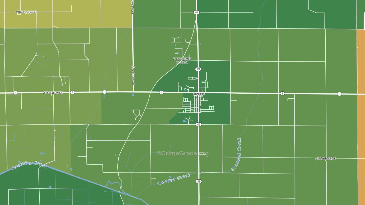 Kouts, IN Map of Burglary Rates