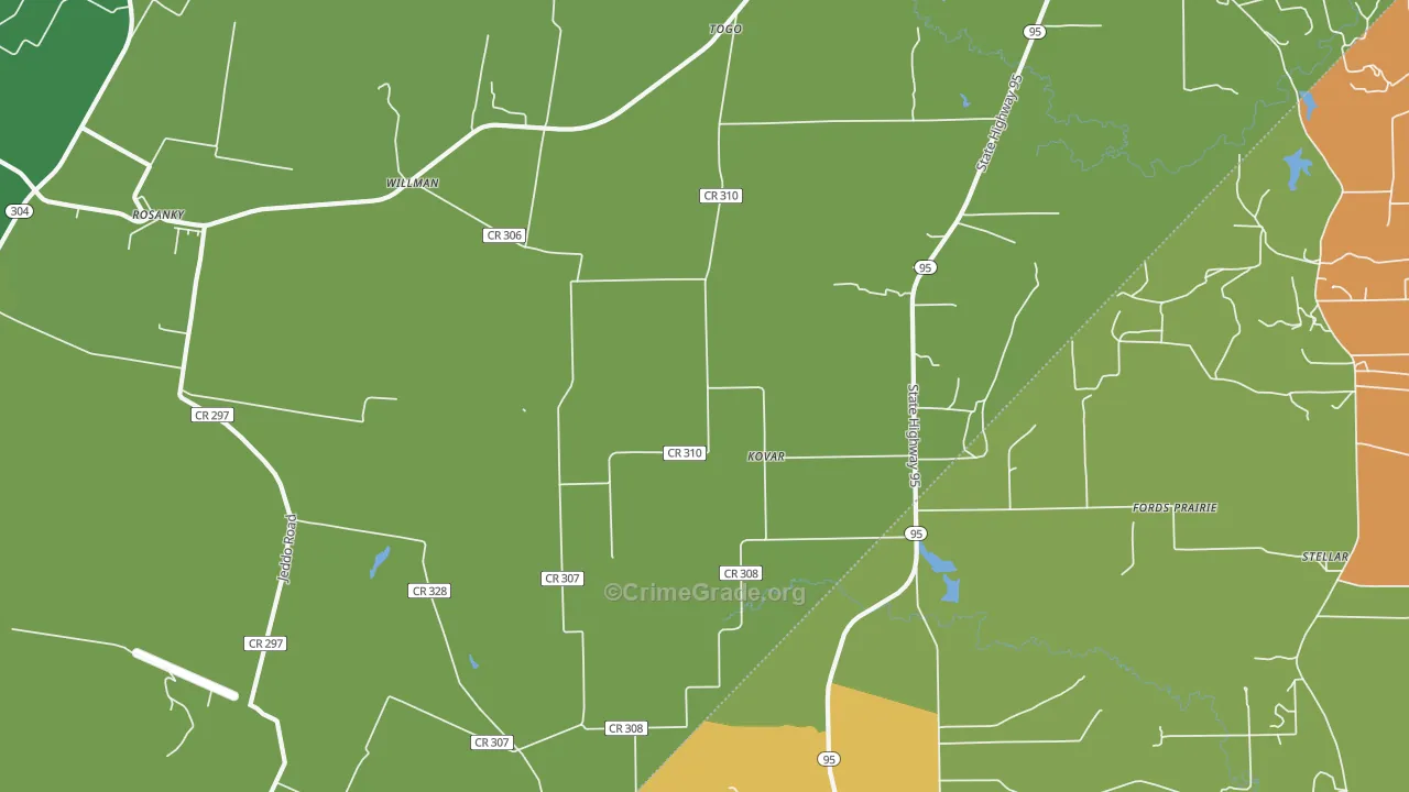Kovar, TX Map of Burglary Rates