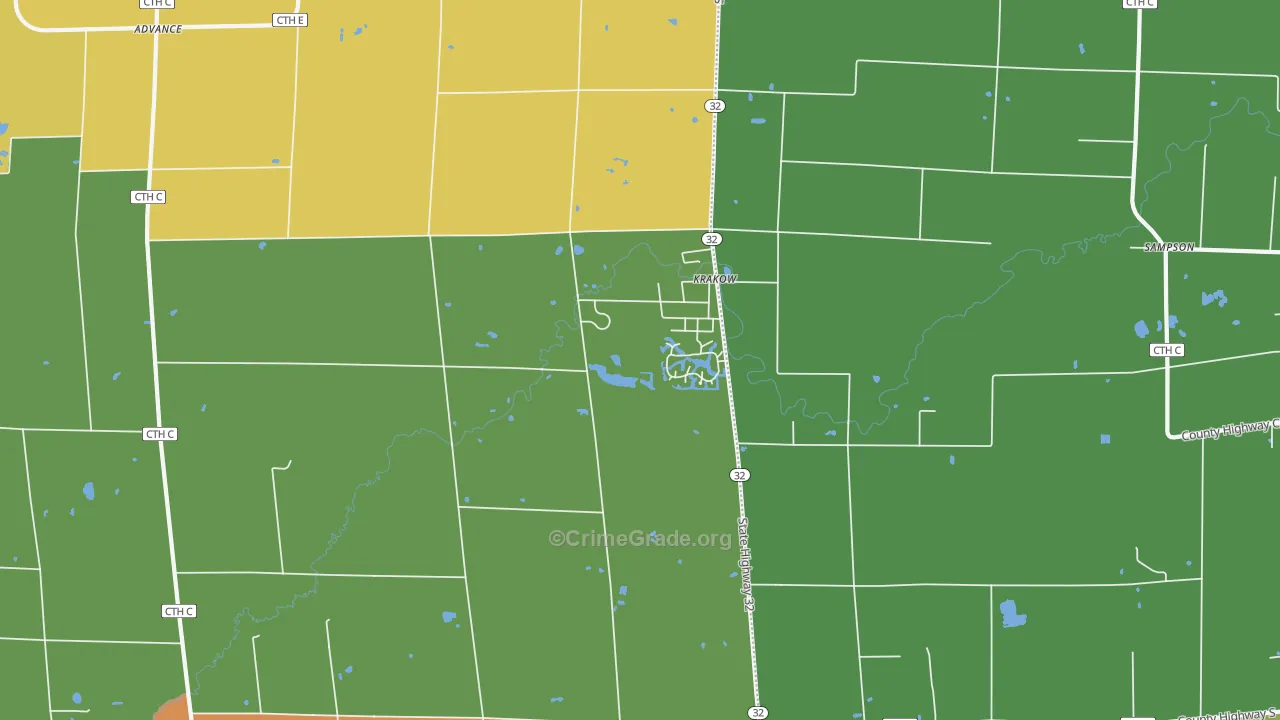 Krakow, WI Map of Burglary Rates