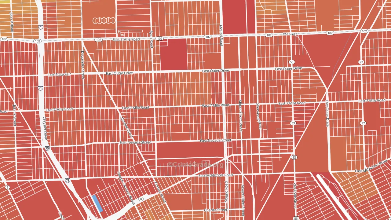 Kranz Woods, Detroit, MI Map of Burglary Rates