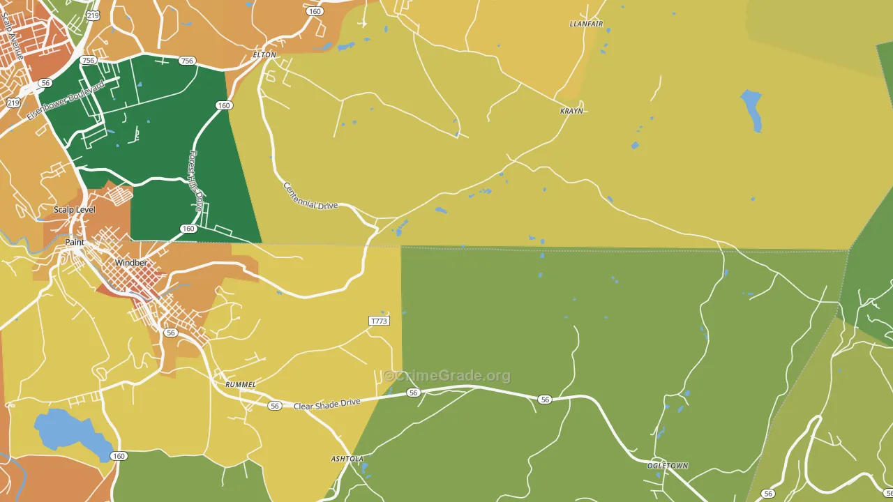 Krayn, PA Map of Burglary Rates
