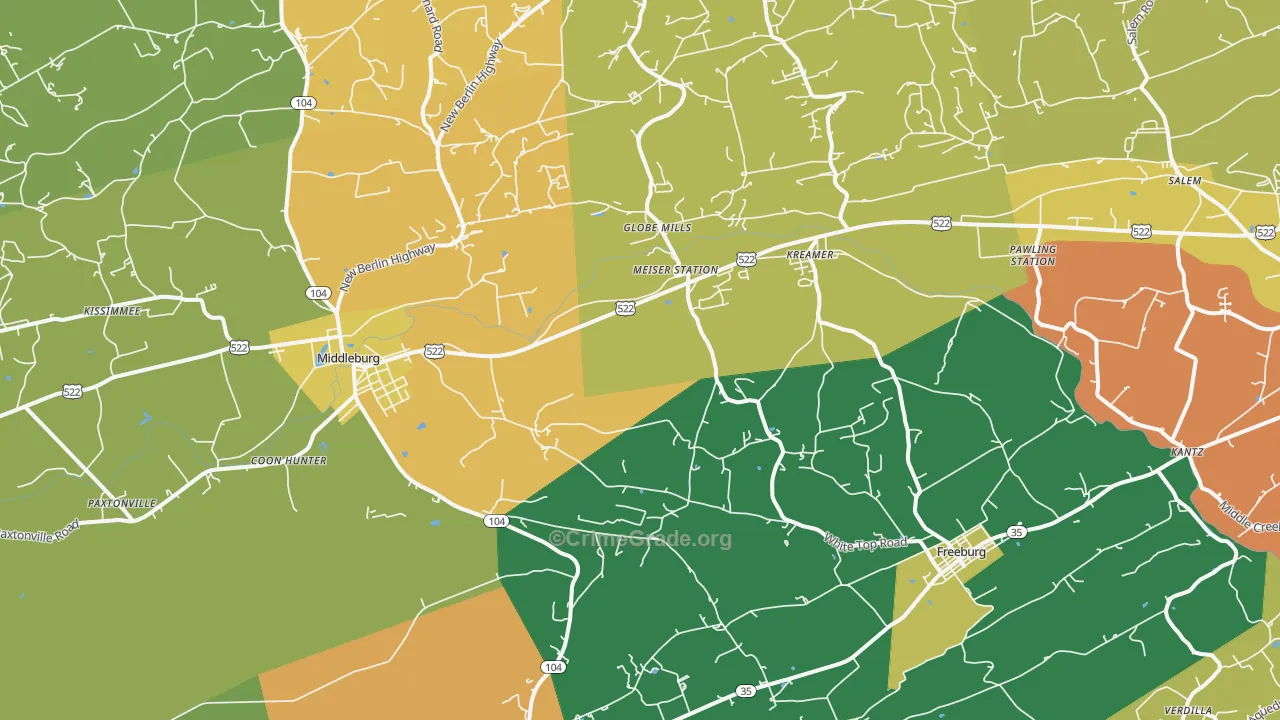 Kreamer, PA Map of Burglary Rates