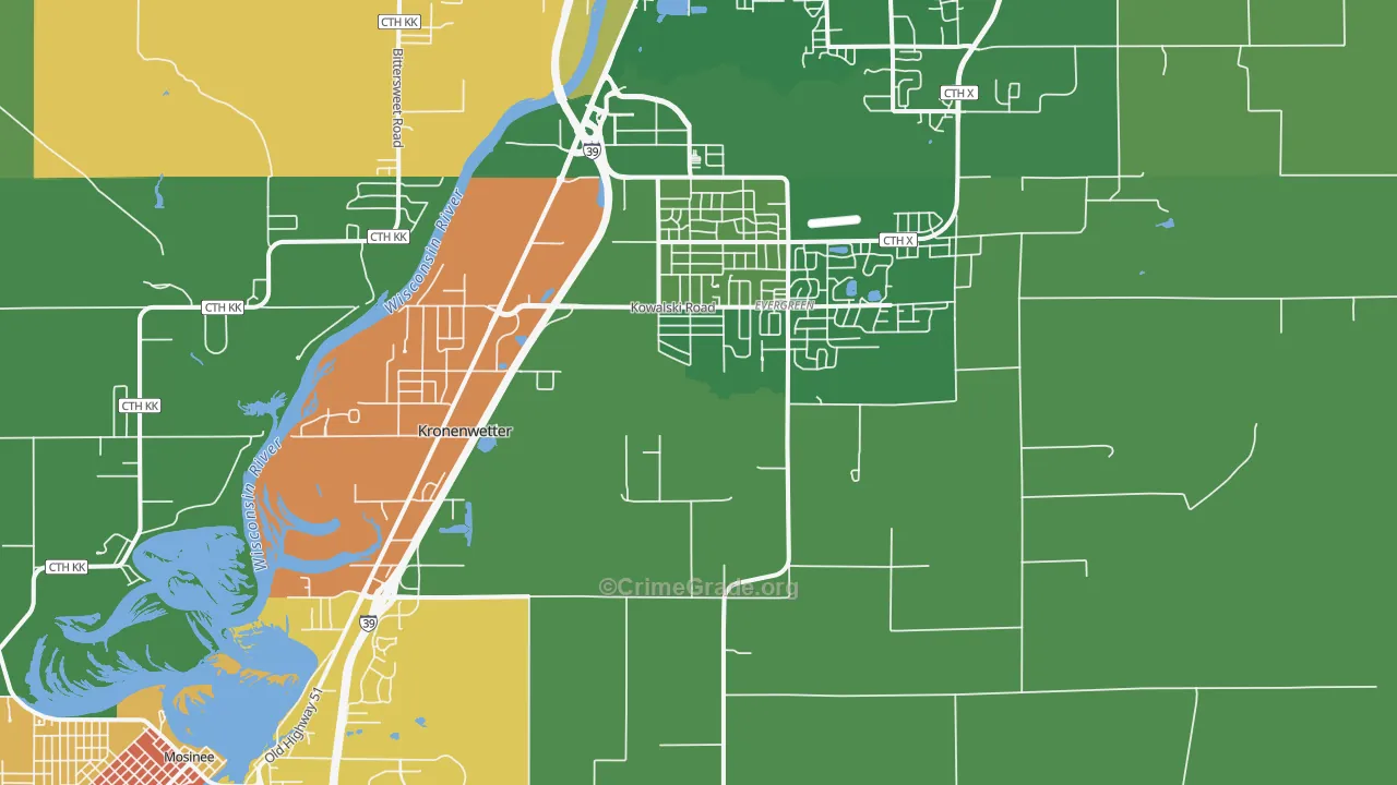 Kronenwetter, WI Map of Burglary Rates