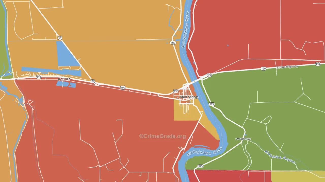 Krotz Springs, LA Map of Burglary Rates