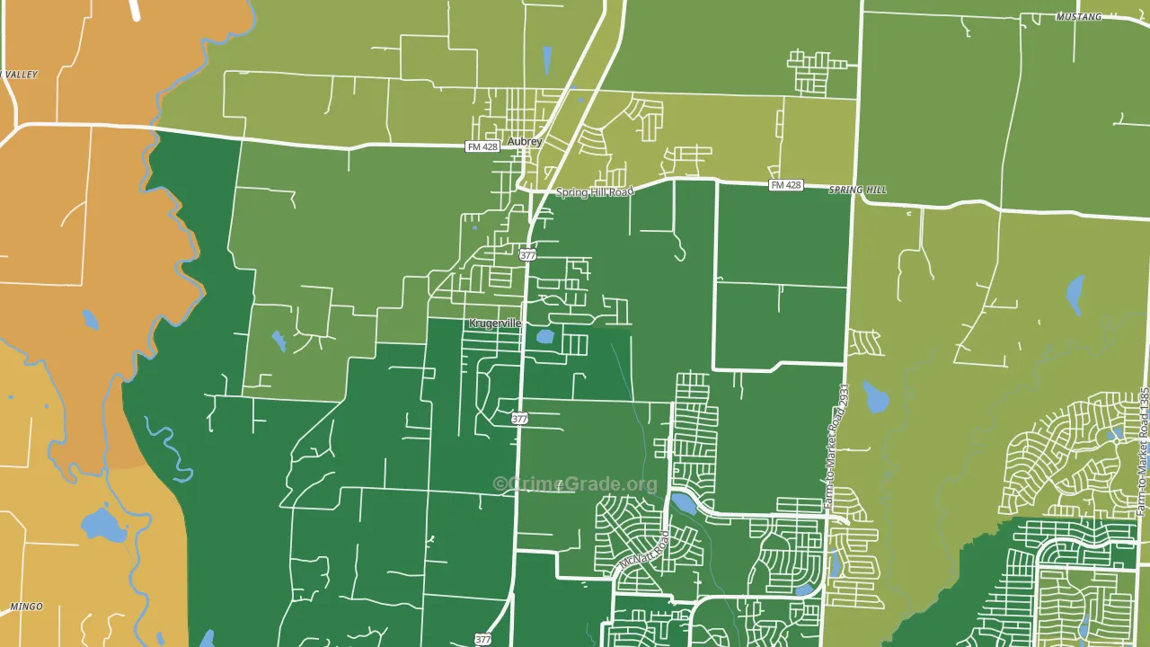 Krugerville, TX Map of Burglary Rates