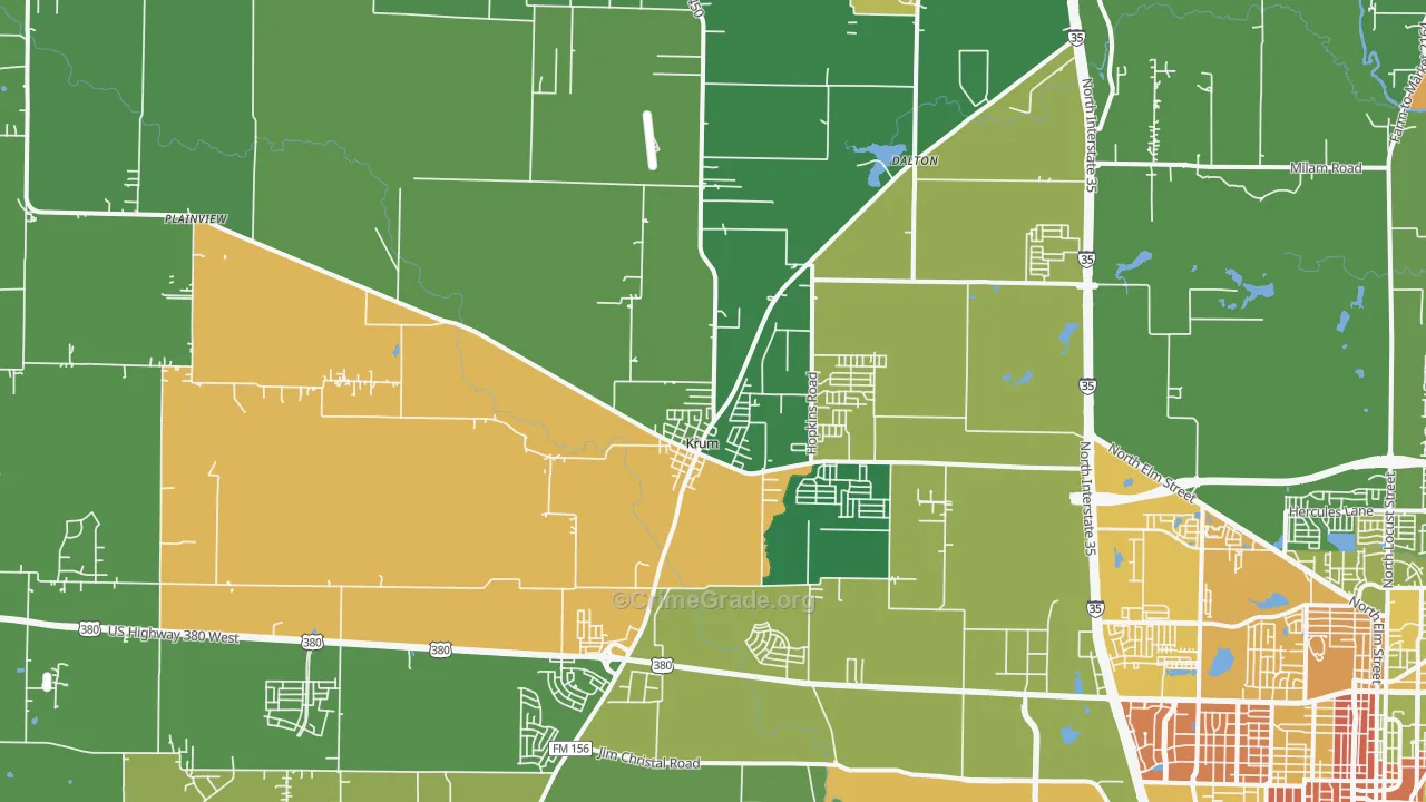 Krum, TX Map of Burglary Rates