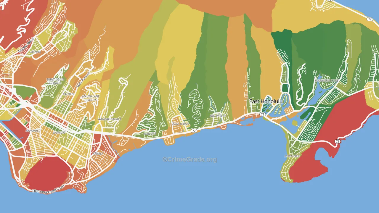 Kuliouou-Kalani Iki, East Honolulu, HI Map of Burglary Rates