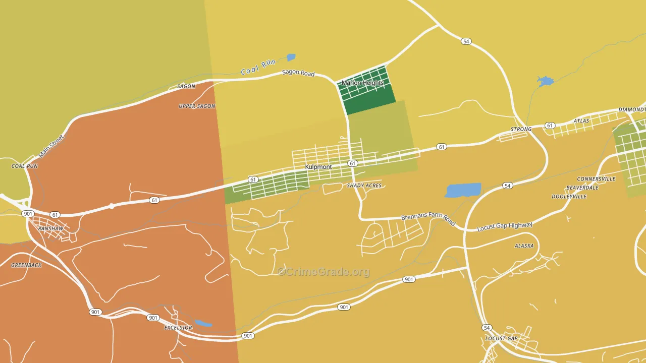 Kulpmont, PA Map of Burglary Rates