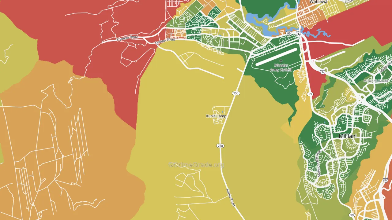Kunia, HI Map of Burglary Rates