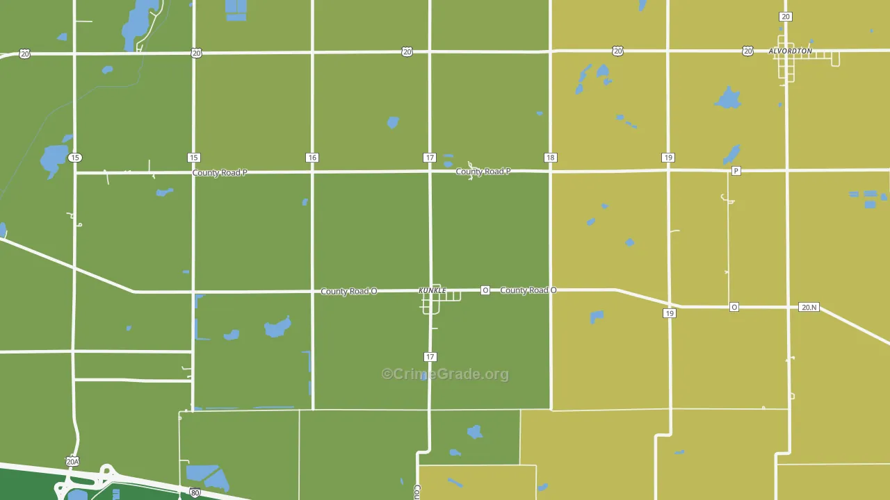 Kunkle, OH Map of Burglary Rates