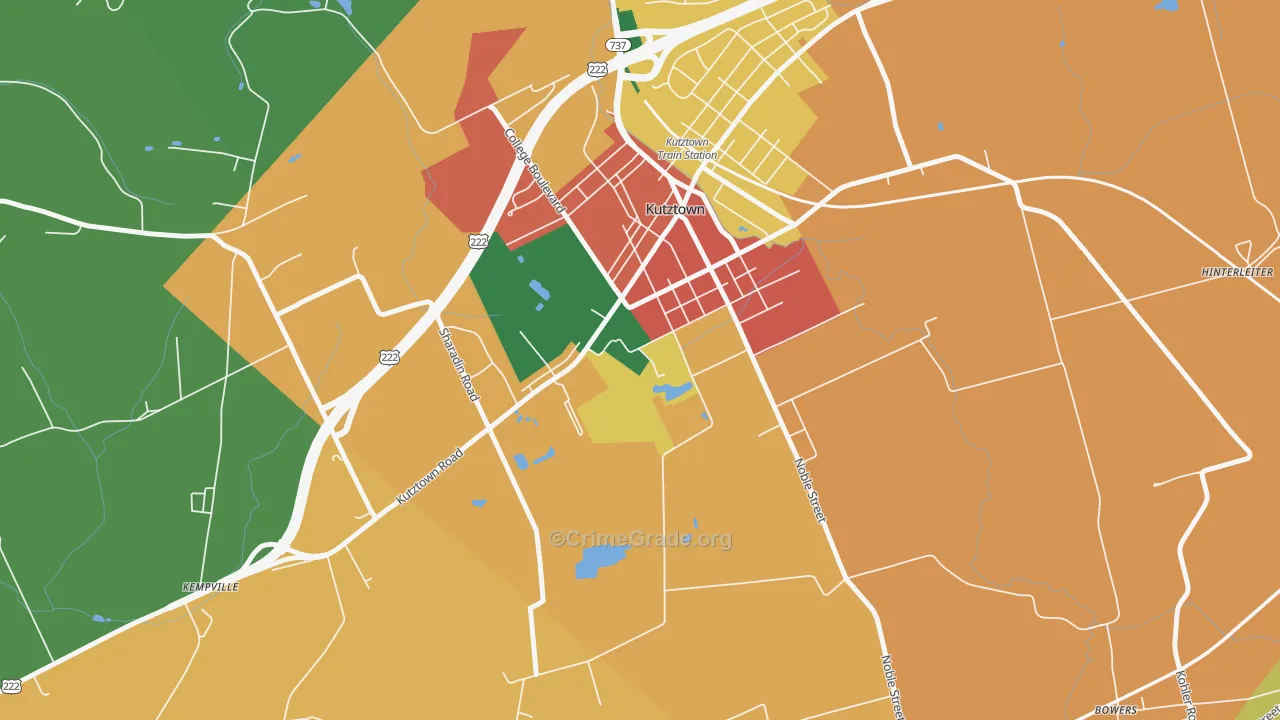 Kutztown University, PA Map of Burglary Rates