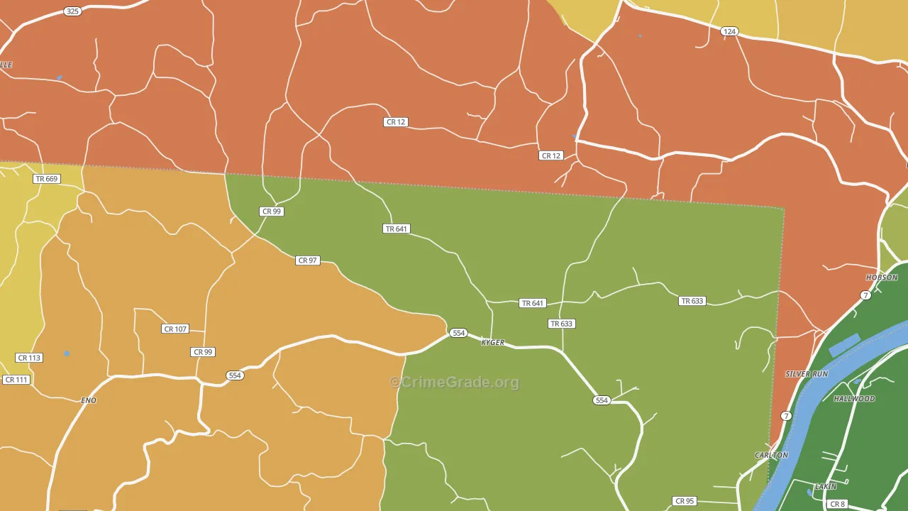 Kyger, OH Map of Burglary Rates