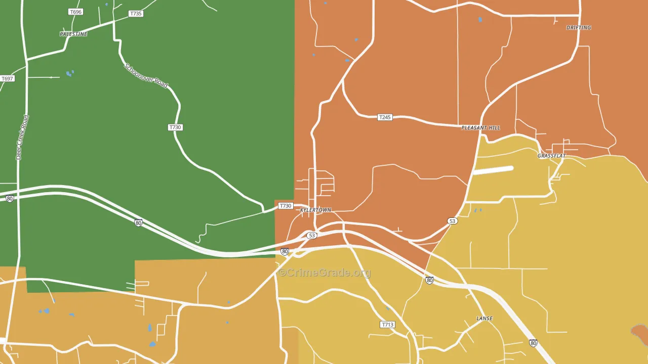 Kylertown, PA Map of Burglary Rates