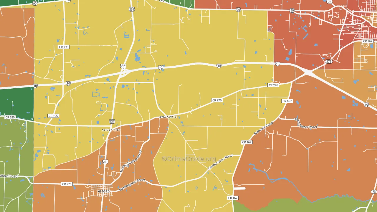 Kynesville, FL Map of Burglary Rates