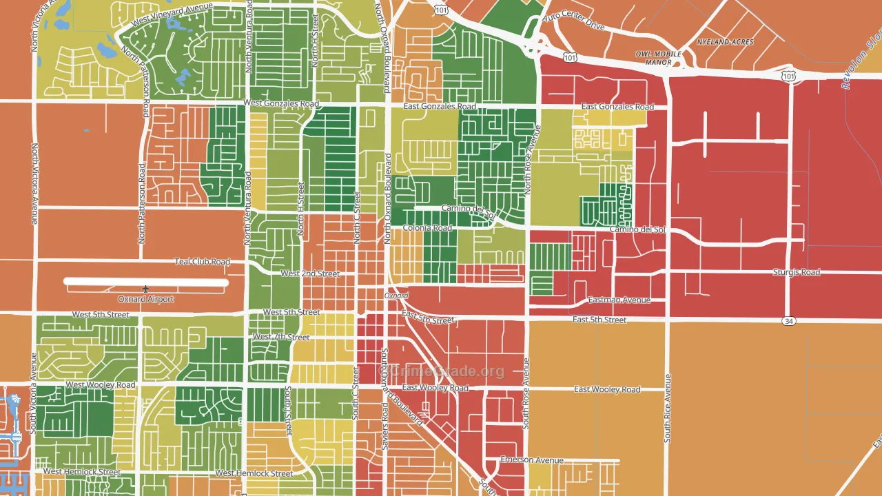 La Colonia, Oxnard, CA Map of Burglary Rates