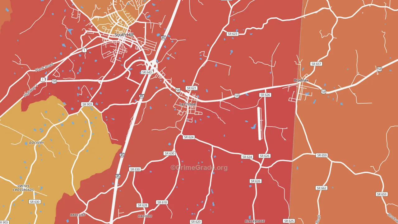 La Crosse, VA Map of Burglary Rates
