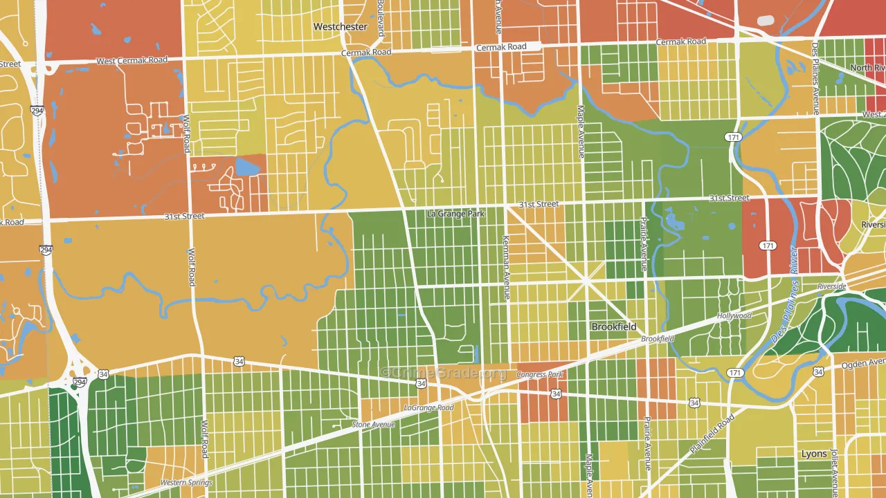 La Grange Park, IL Map of Burglary Rates