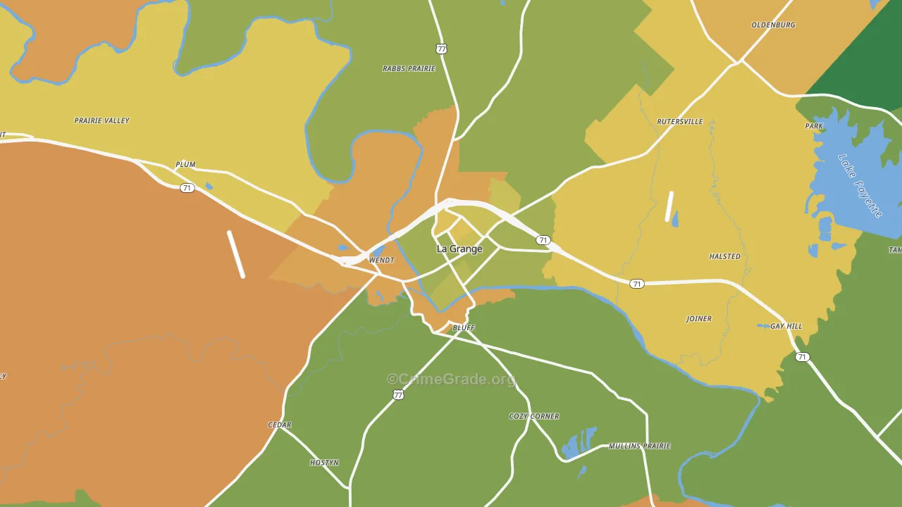 La Grange, TX Map of Burglary Rates
