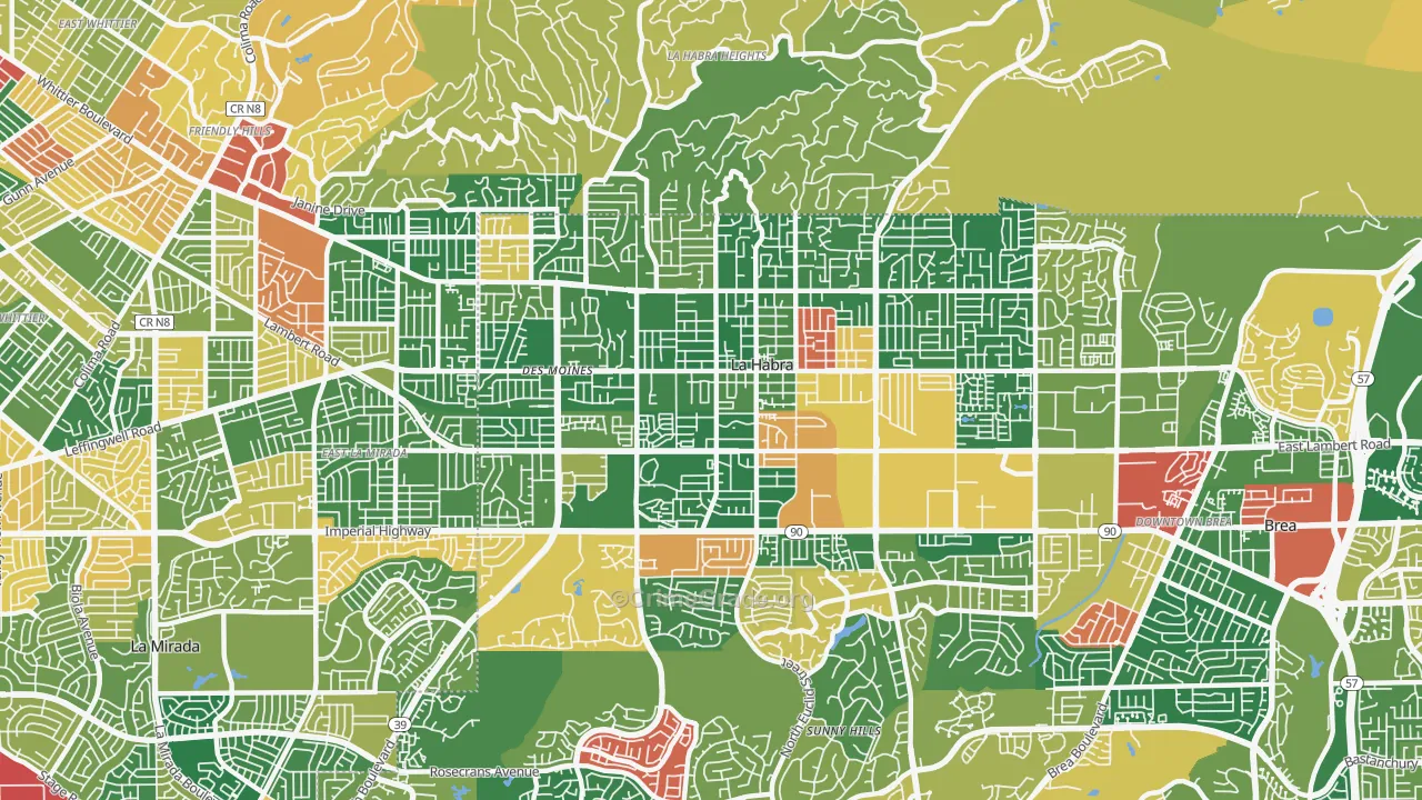La Habra, CA Map of Burglary Rates