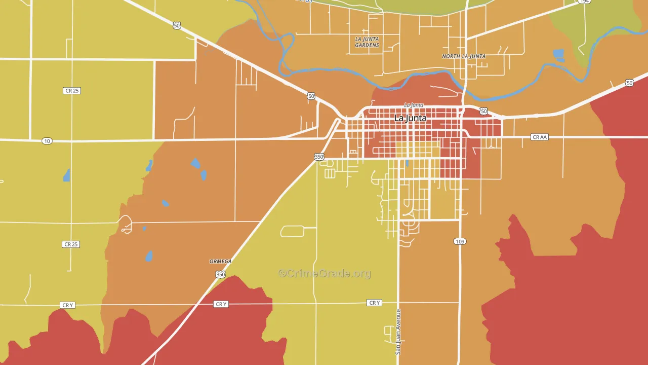 La Junta Gardens, CO Map of Burglary Rates