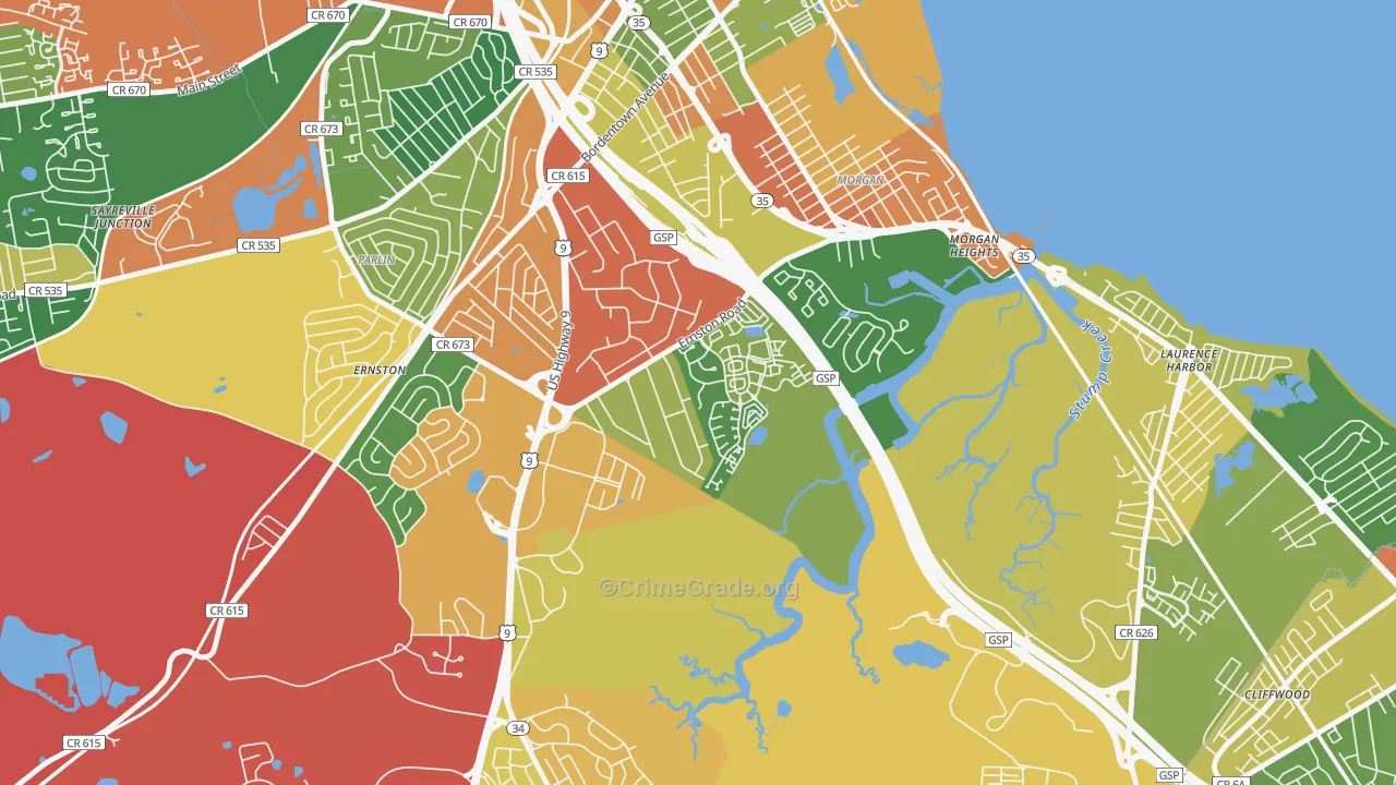 La Mer, Parlin, NJ Map of Burglary Rates