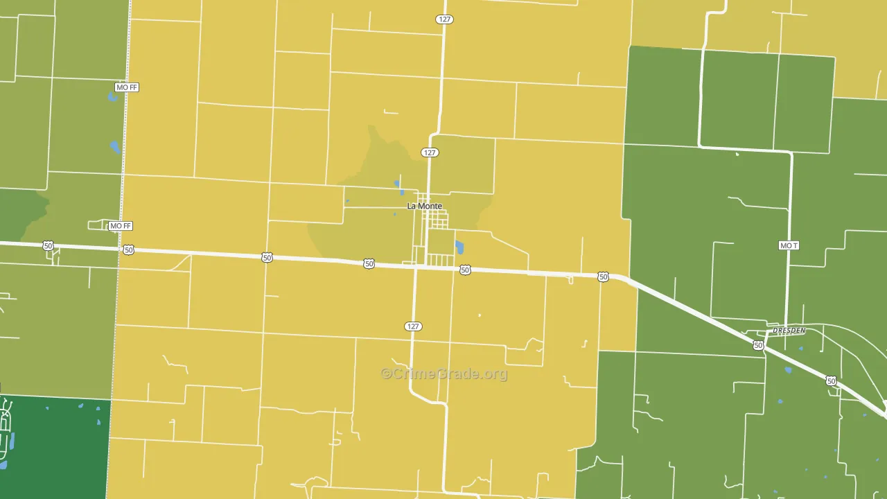La Monte, MO Map of Burglary Rates