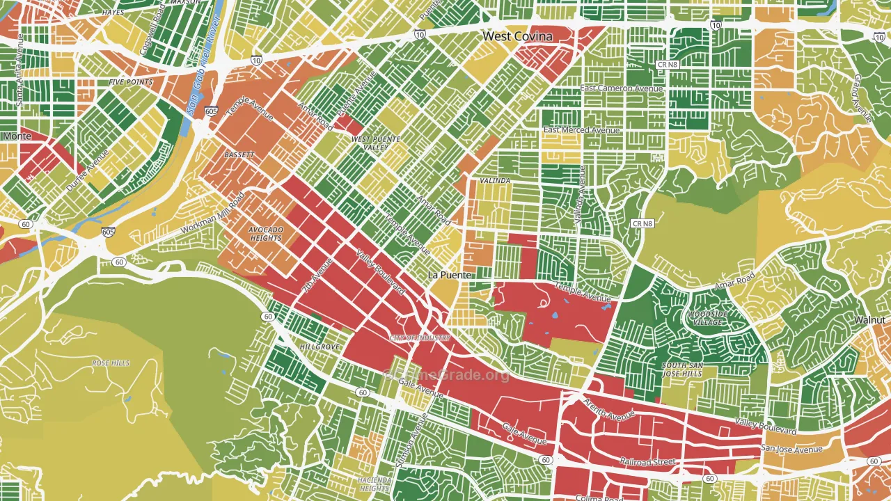 La Puente, CA Map of Burglary Rates