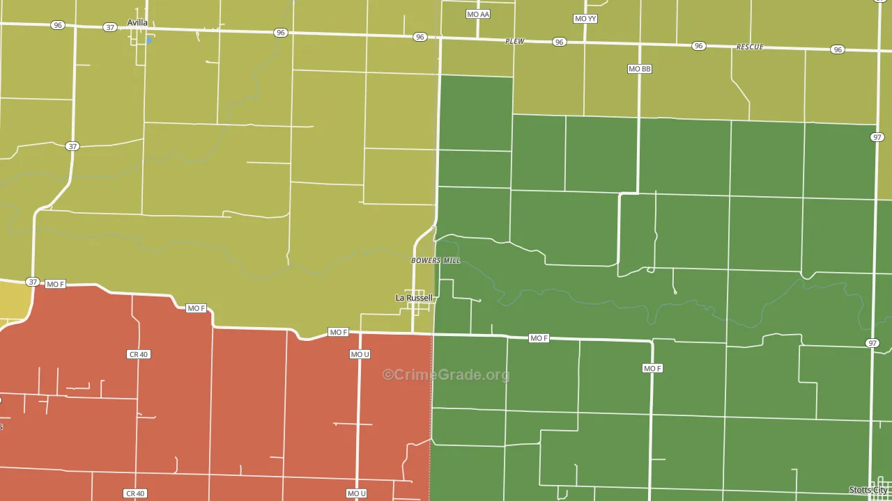 La Russell, MO Map of Burglary Rates