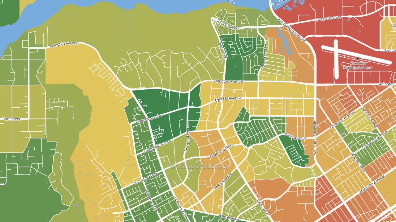 La Sierra Acres, Riverside, CA Map of Burglary Rates
