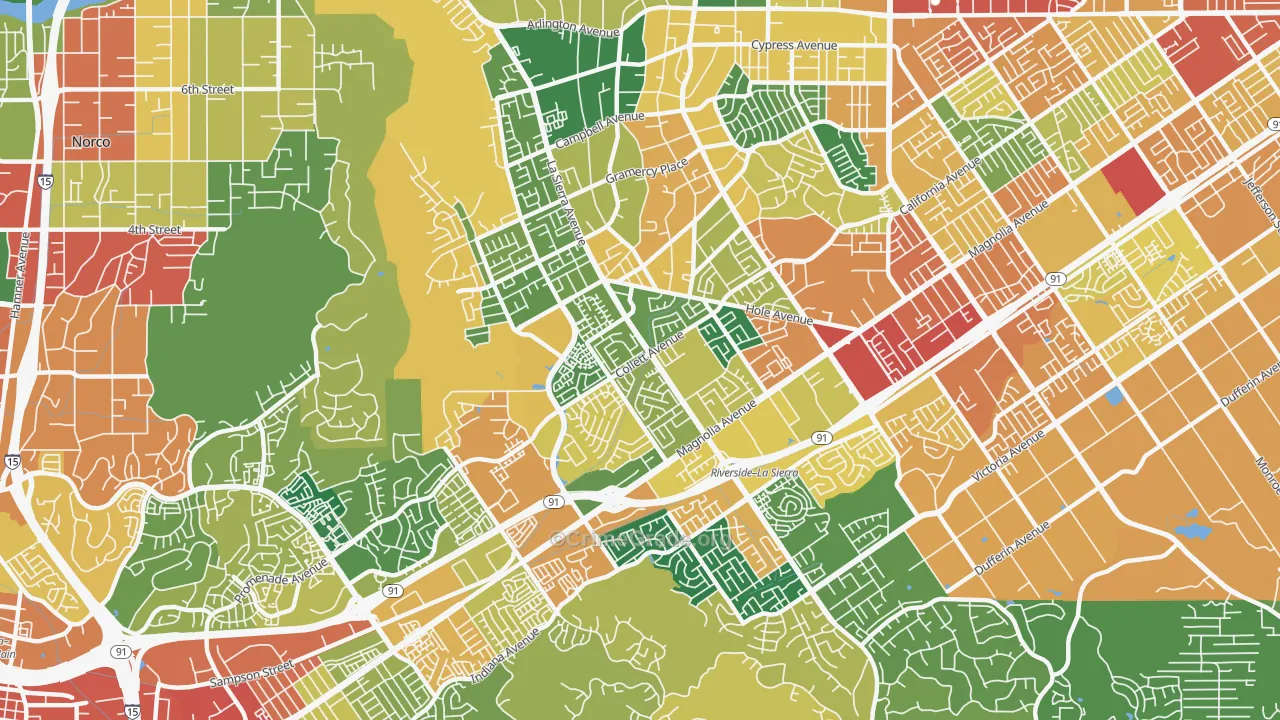 La Sierra, Riverside, CA Map of Burglary Rates