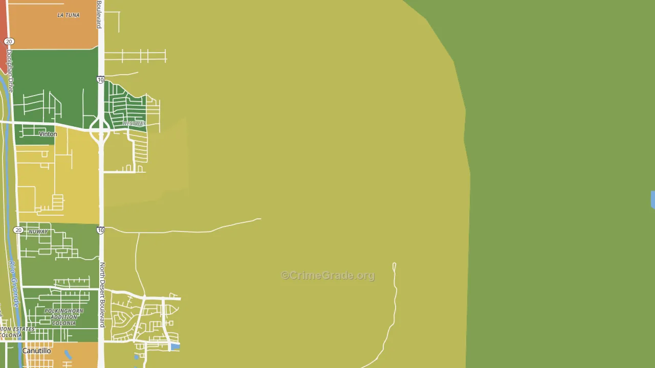 La Tuna, TX Map of Burglary Rates