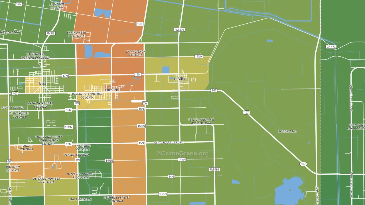 La Villa, TX Map of Burglary Rates