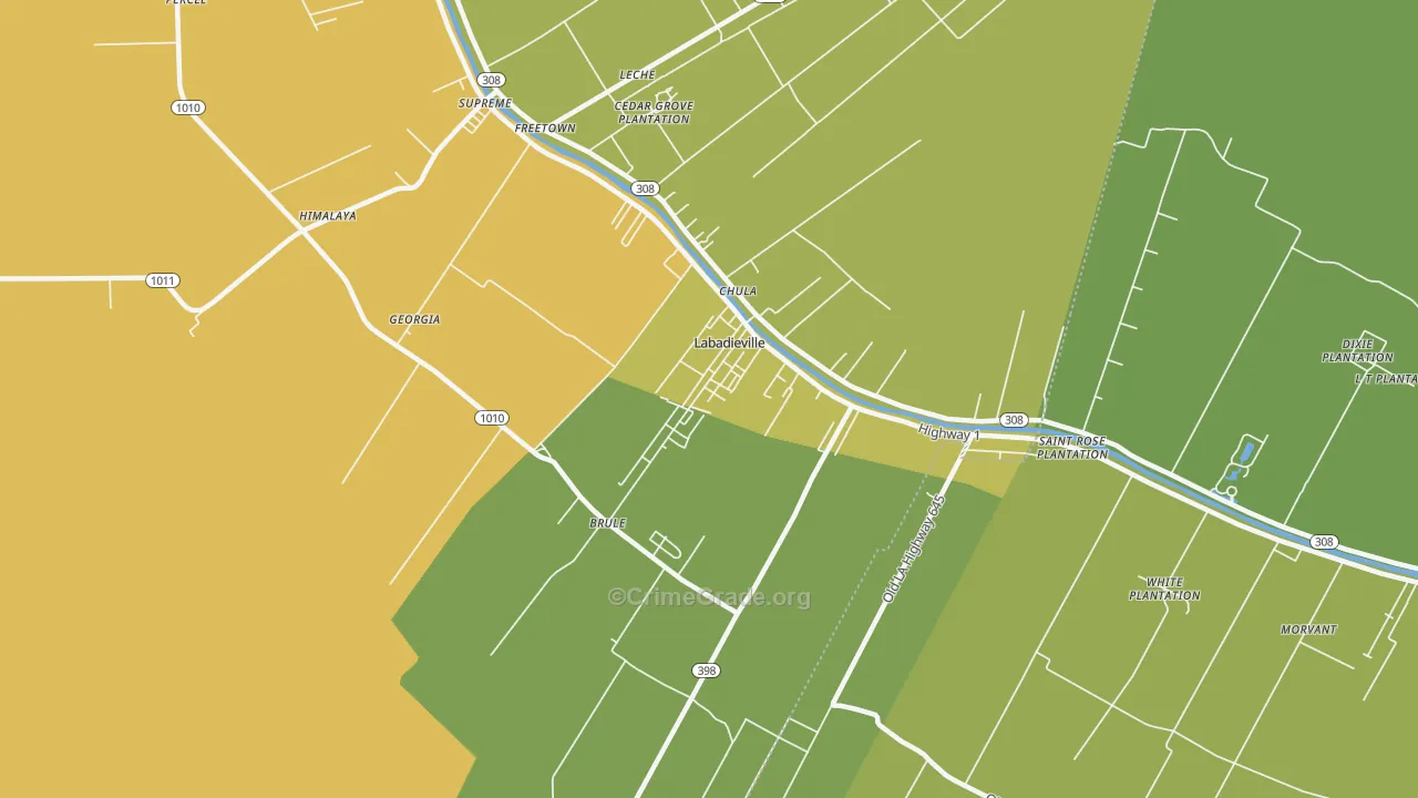 Labadieville, LA Map of Burglary Rates