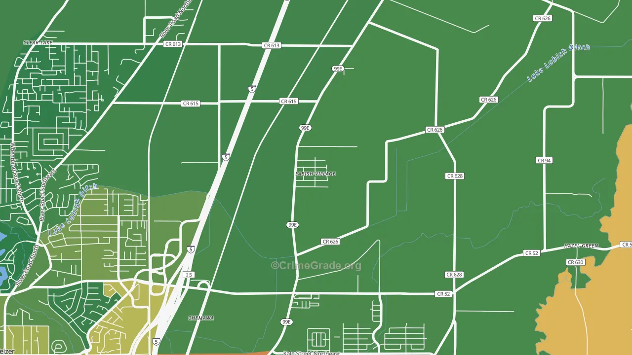 Labish Village, OR Map of Burglary Rates