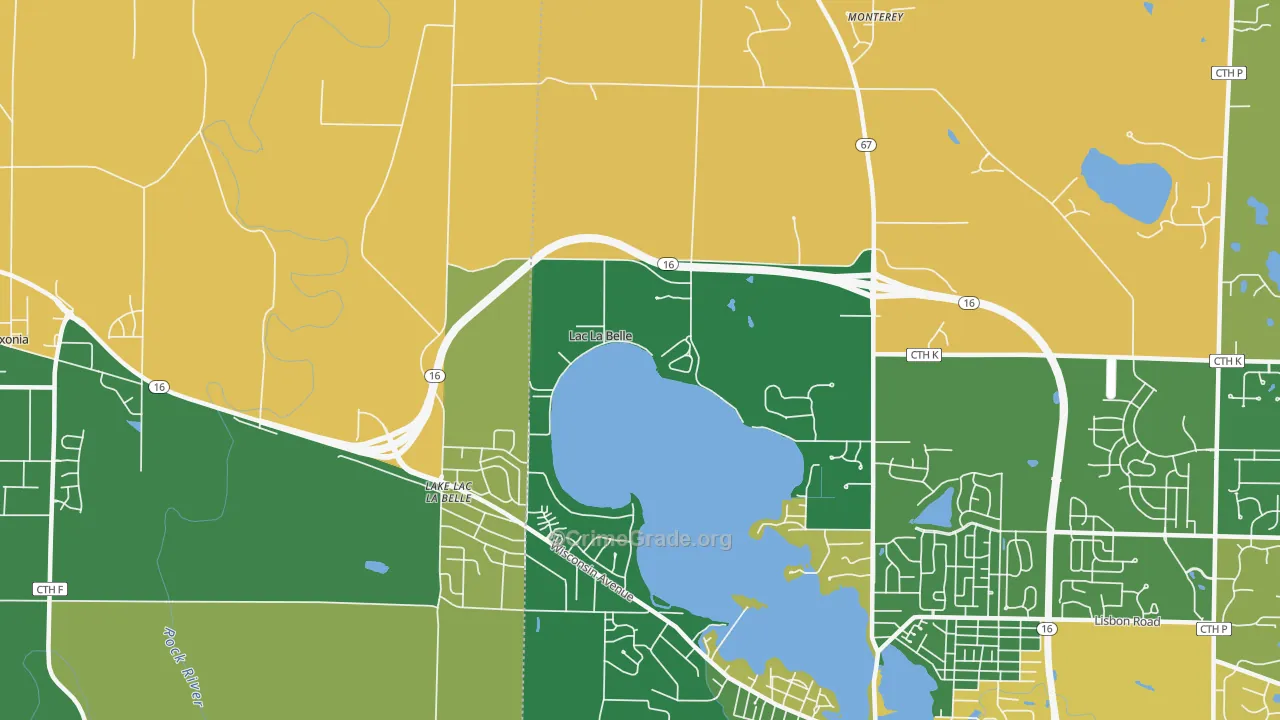 Lac La Belle, WI Map of Burglary Rates