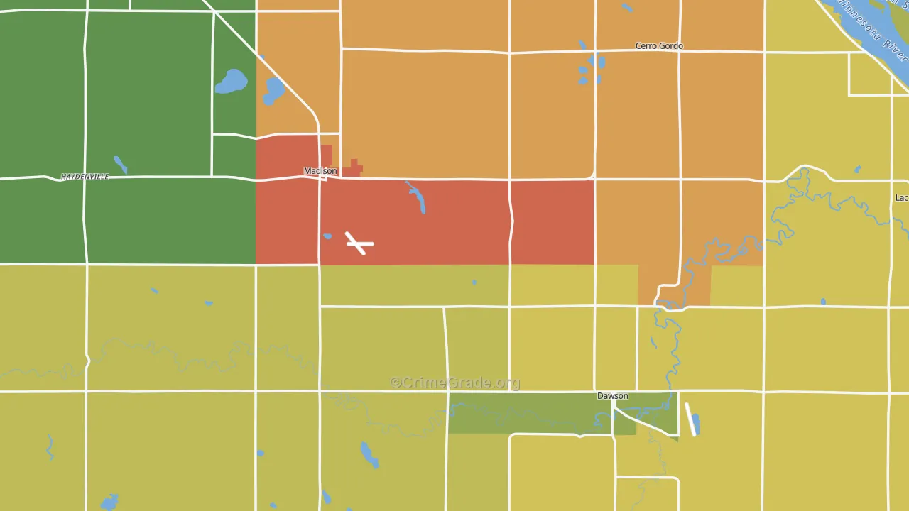 Lac qui Parle County, MN Map of Burglary Rates