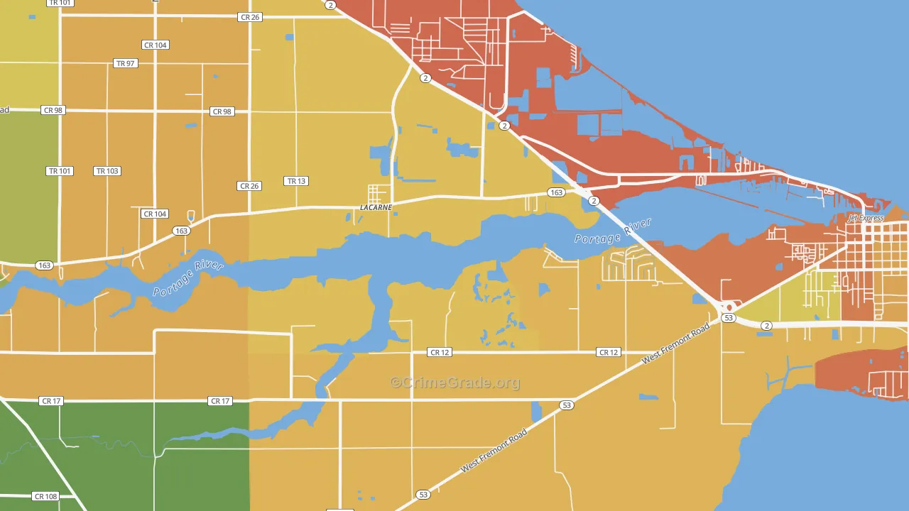 Lacarne, OH Map of Burglary Rates