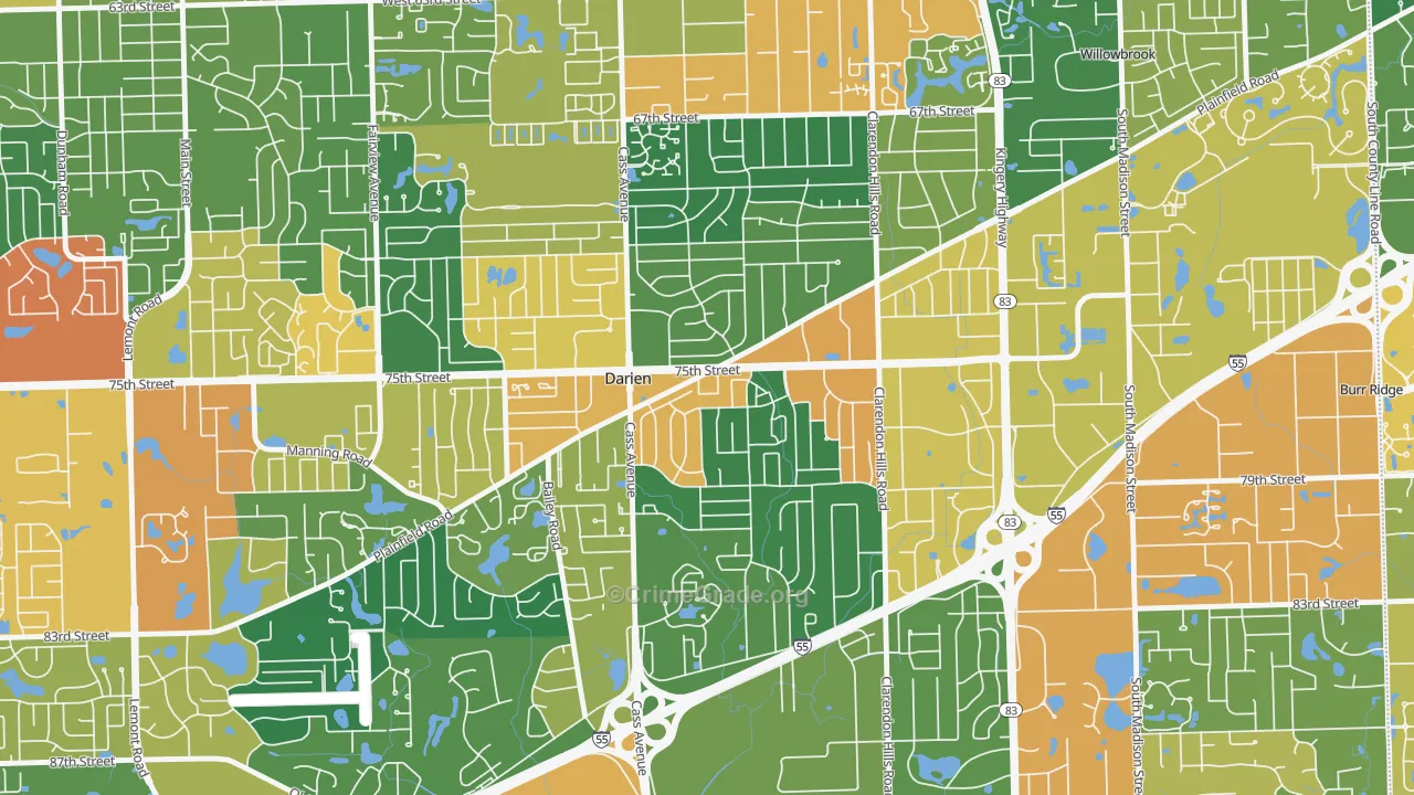 Lace, Darien, IL Map of Burglary Rates