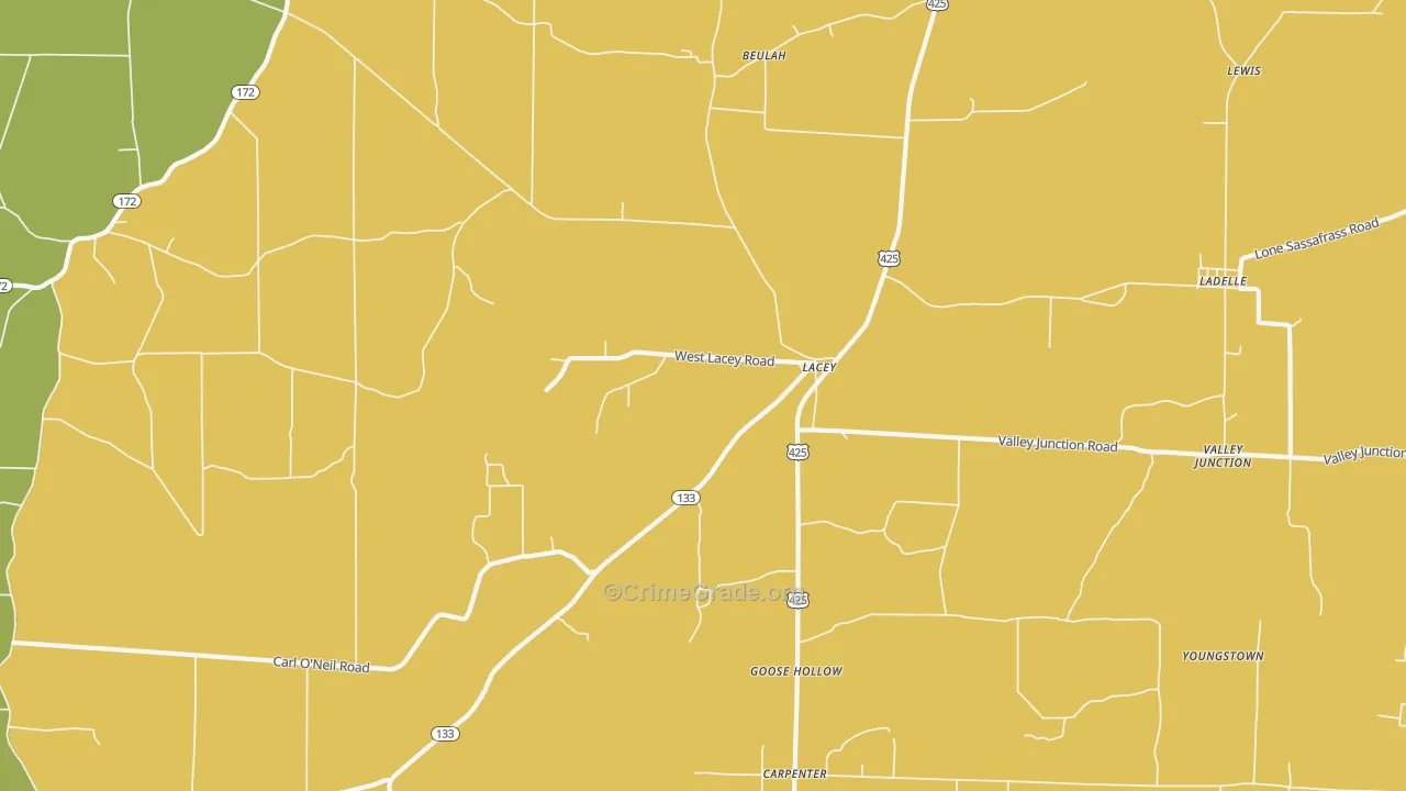 Lacey, AR Map of Burglary Rates