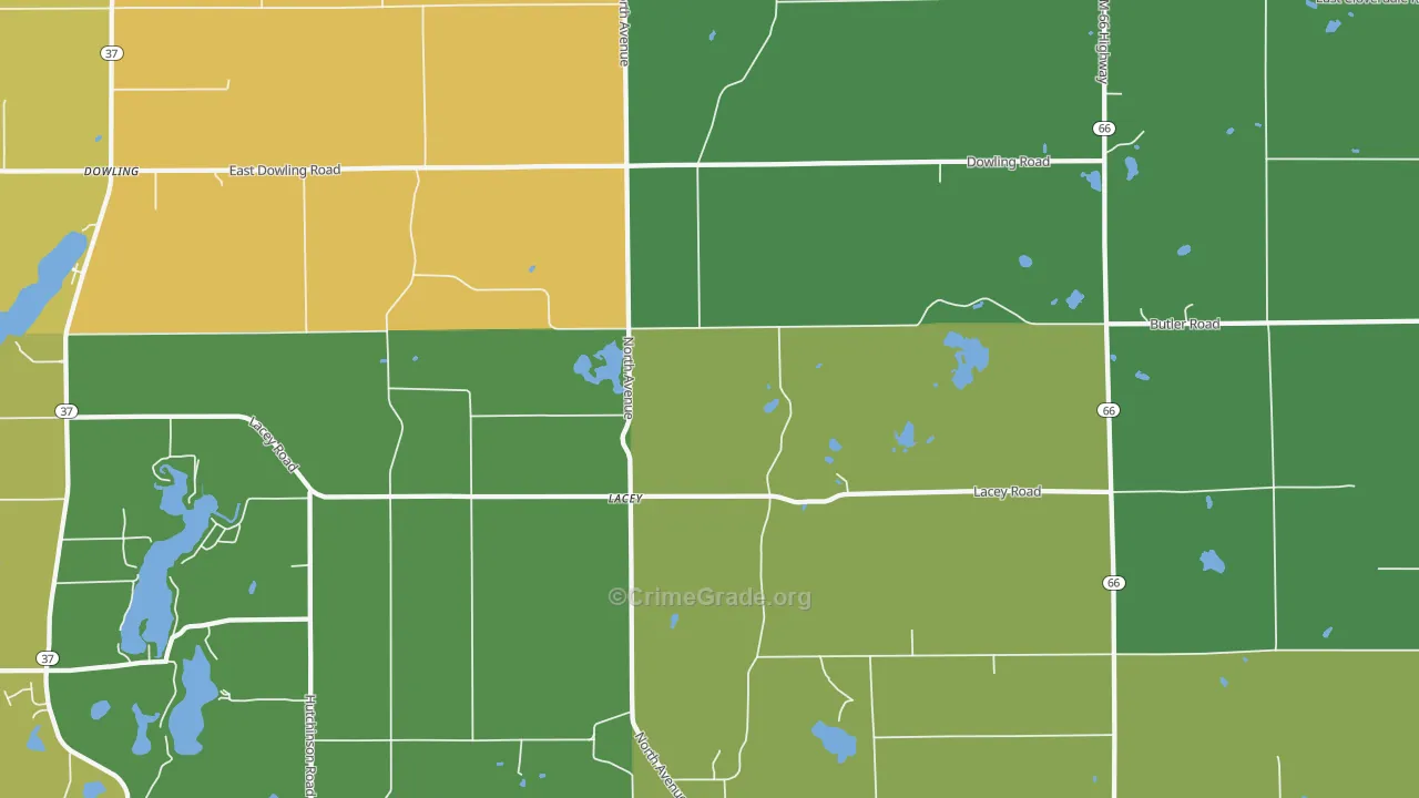 Lacey, MI Map of Burglary Rates