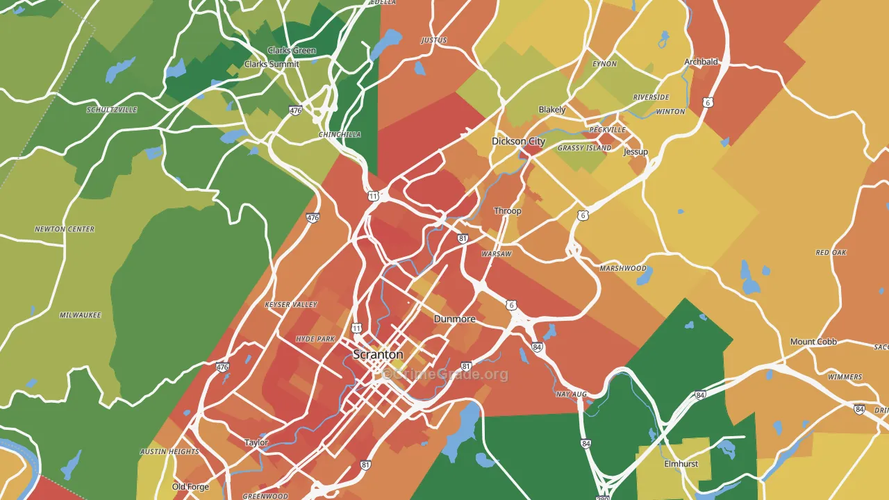 Lackawanna County, PA Map of Burglary Rates