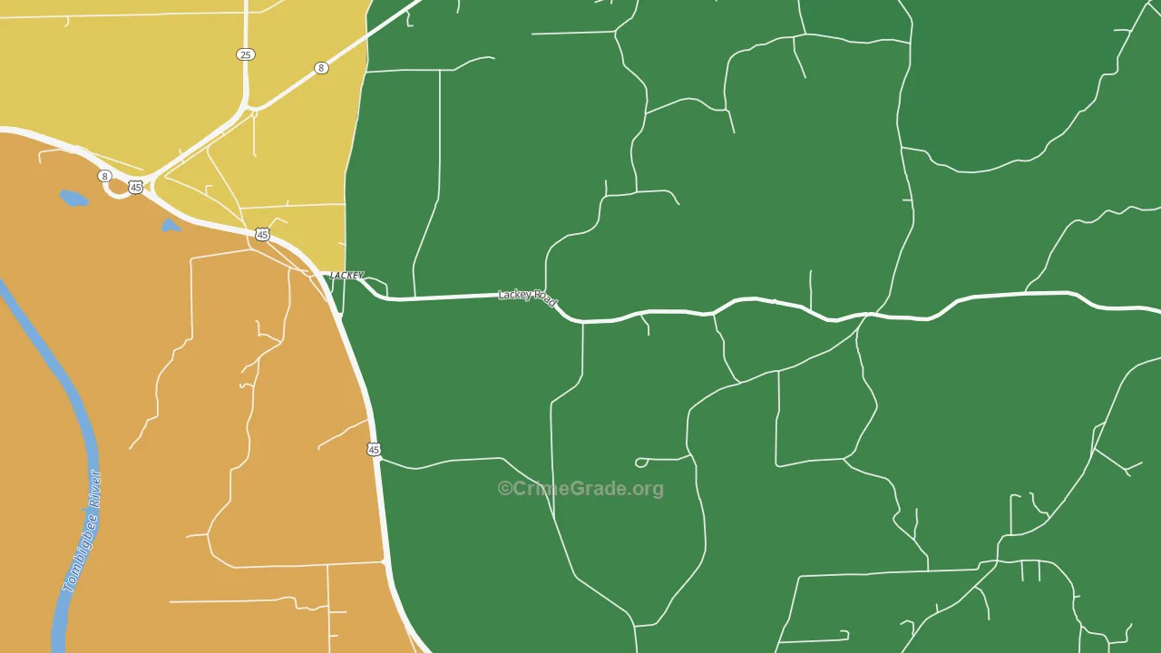 Lackey, MS Map of Burglary Rates