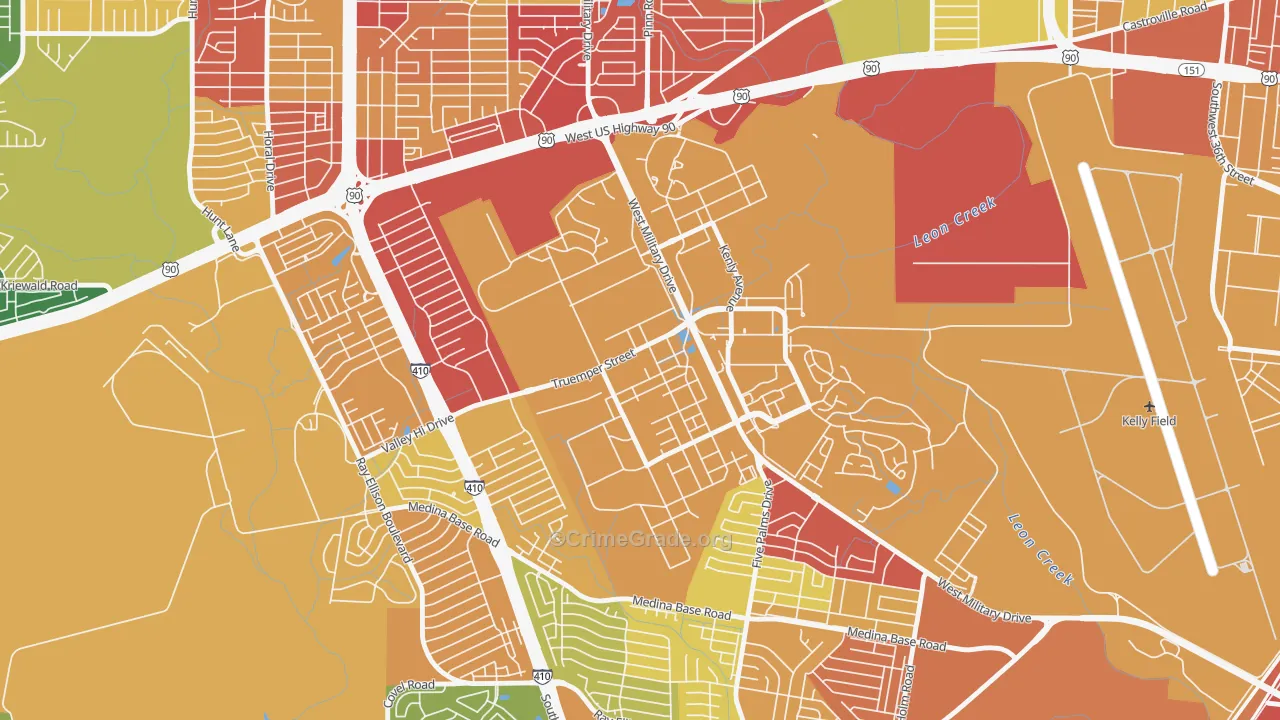 Lackland AFB, TX Map of Burglary Rates