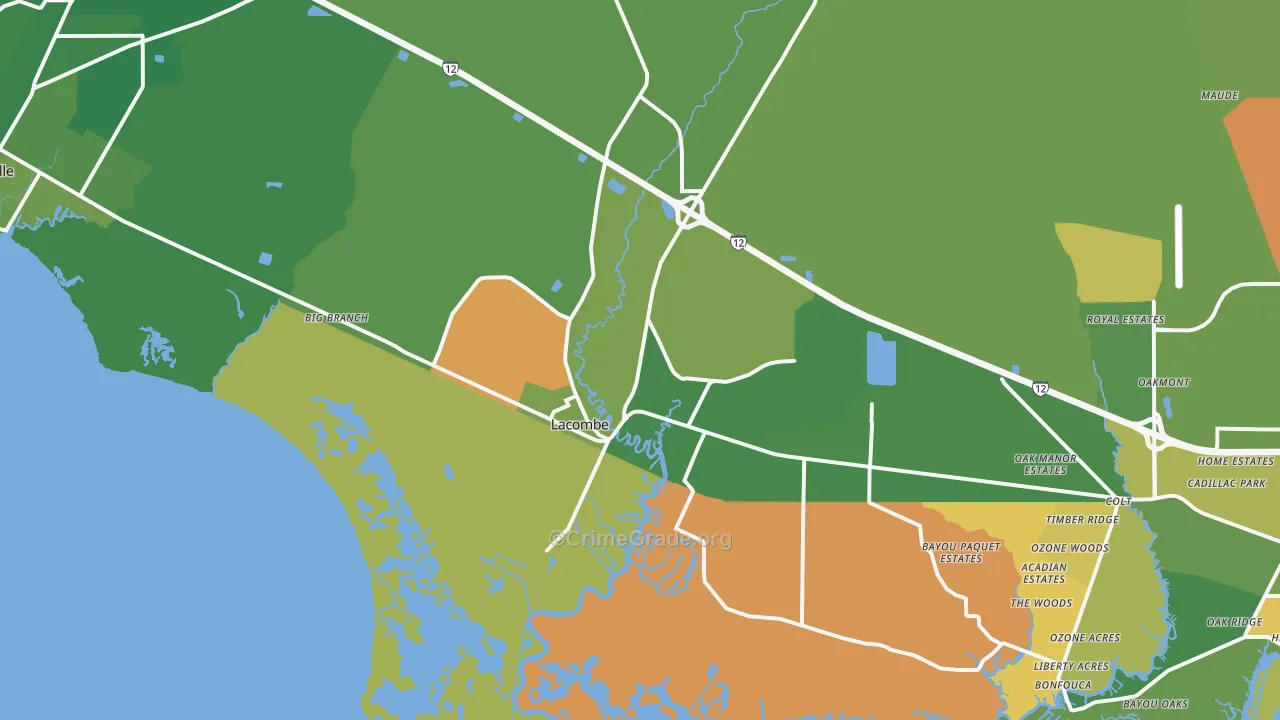 Lacombe, LA Map of Burglary Rates