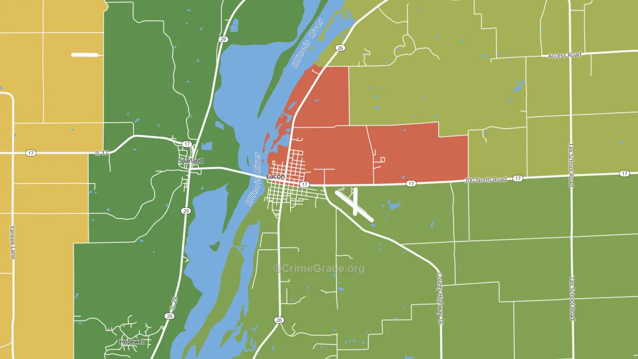 Lacon, IL Map of Burglary Rates