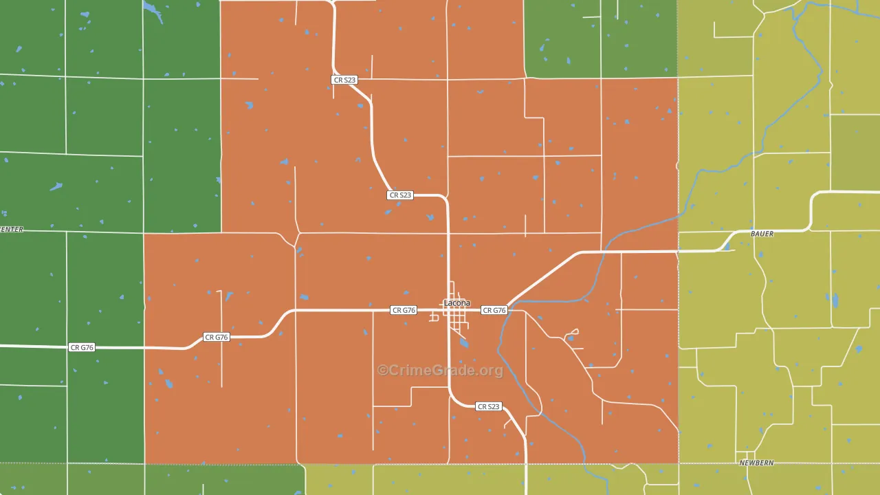 Lacona, IA Map of Burglary Rates
