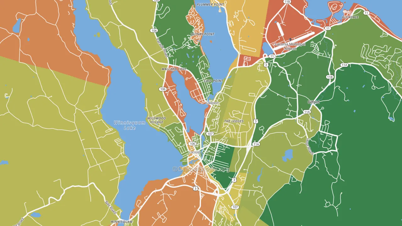 Laconia, NH Map of Burglary Rates