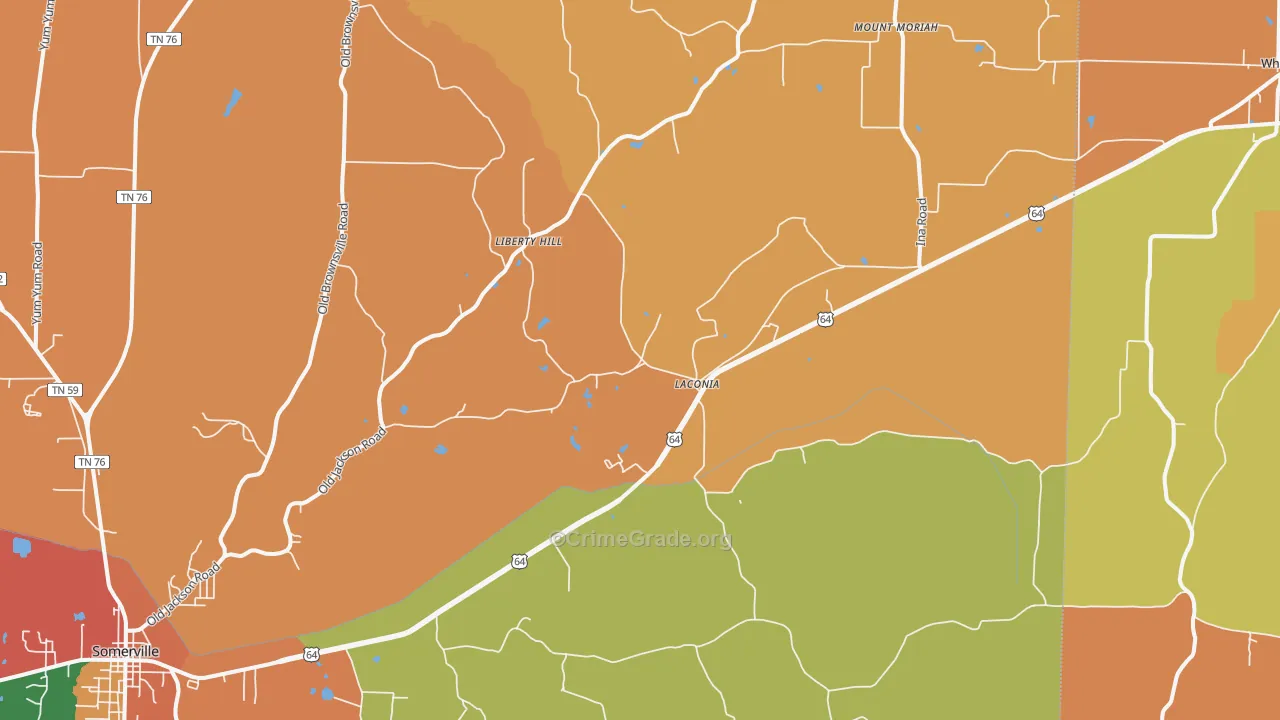 Laconia, TN Map of Burglary Rates