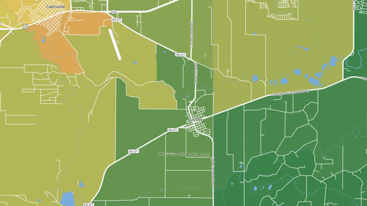 Lacoste, TX Map of Burglary Rates