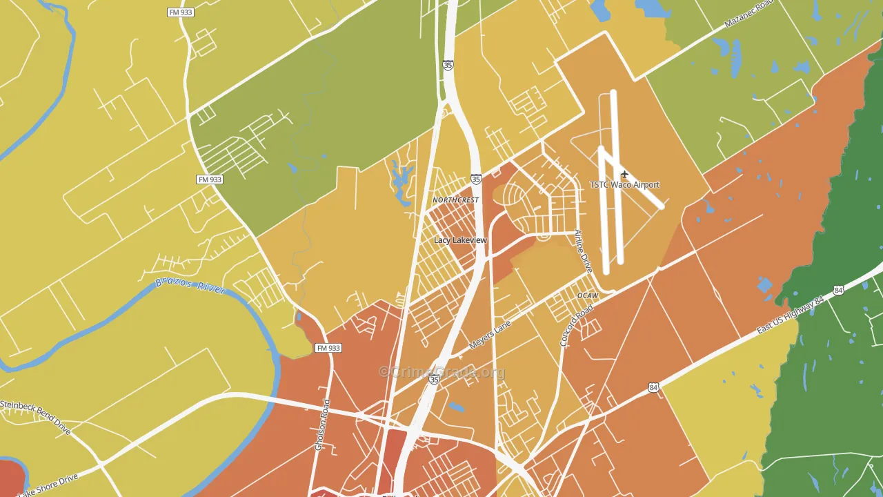 Lacy-Lakeview, TX Map of Burglary Rates